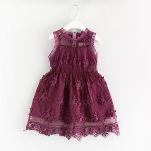 Girls Cranberry Lace Party Dress 0011-0014